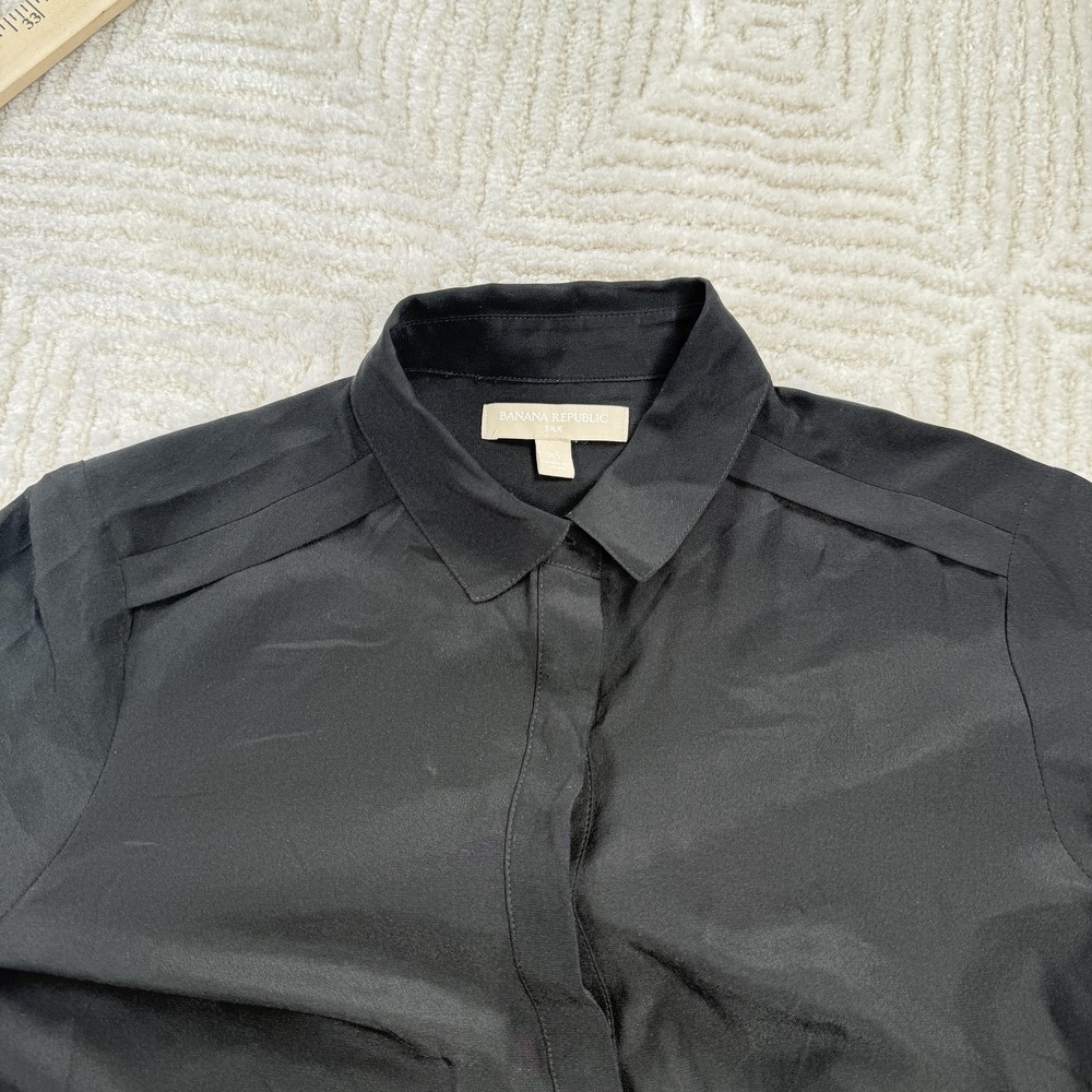 Banana Republic Silk Tunic Blouse Womens XS Black Office Career Work Top Capsule - Picture 6 of 13